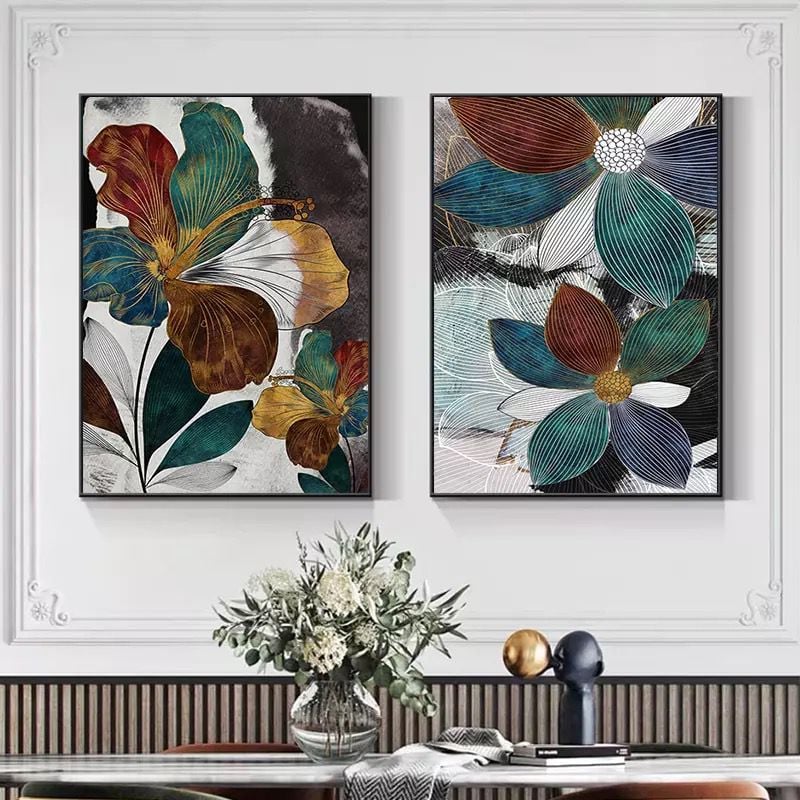 İkili Kanvas Tuval Tablo Autumn Flowers Kod: SS0451-K