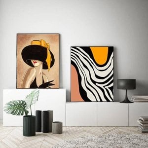 İkili Kanvas Tuval Tablo Woman With Hat&Pattern Kod: A831-K