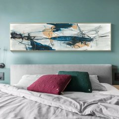 120x50cm Panoramik Kanvas Tuval Tablo Blue Abstract Kod: P049 Altın Metal Çerçeve-