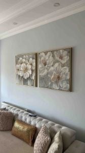 İkili Kanvas Tuval Tablo Gold Detaylı Çiçekler K896-6-K