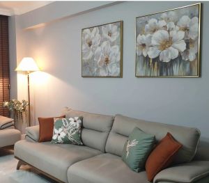 İkili Kanvas Tuval Tablo Gold Detaylı Çiçekler K896-6-K