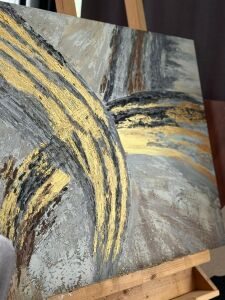 Yağlı Boya Dokulu Kabartmalı Altınlı Soyut Tablo 70x100cm Çerçevesiz
