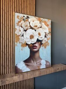 Yağlı Boya Dokulu Kabartmalı Çiçekli Kadın Tablo