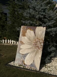 Yağlı Boya Dokulu Kabartmalı Altınlı Zarif Çiçek Tablo