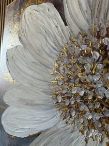 Yağlı Boya Dokulu Kabartmalı Altınlı Zarif Çiçek Tablo