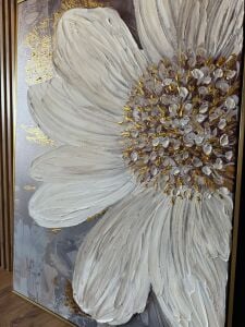 Yağlı Boya Dokulu Kabartmalı Altınlı Zarif Çiçek Tablo