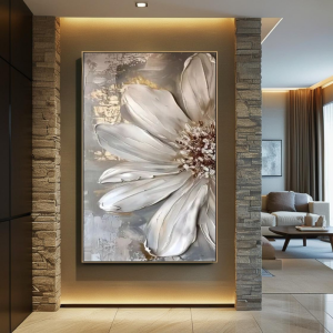 Yağlı Boya Dokulu Kabartmalı Altınlı Zarif Çiçek Tablo