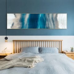 120x50cm Panoramik Kanvas Tuval Tablo Mavi Ink Kod: P051 Altın Metal Çerçeve-