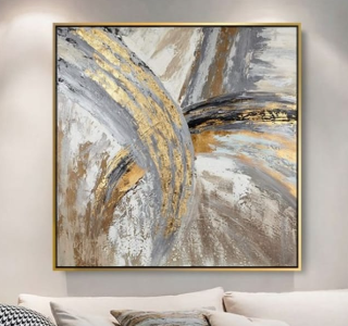 Kanvas Tuval Tablo Bej Altın Detaylar- Özel Sipariş 90x70cm