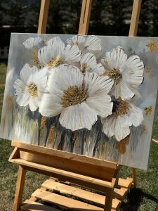 Yağlı Boya Dokulu Kabartmalı Çiçek Tablo 100x120cm