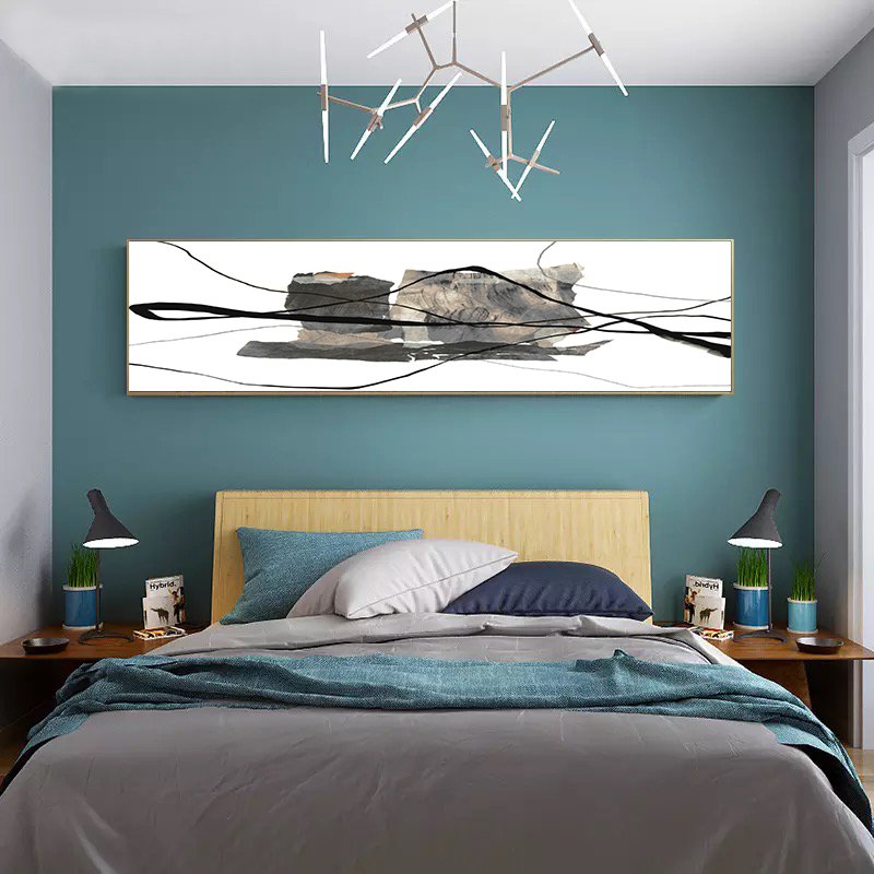 120x50cm Panoramik Kanvas Tuval Tablo Gri Soyut Kod: P052 Altın Metal Çerçeve-