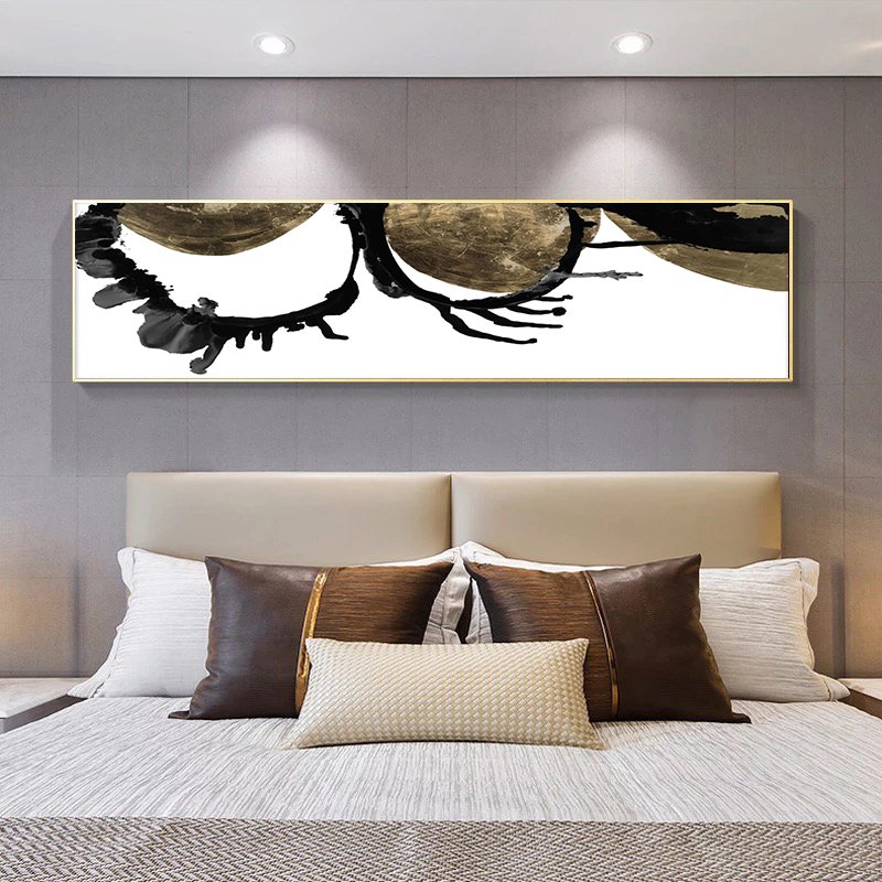 120x50cm Panoramik Kanvas Tuval Tablo Brown Abstract Kod: P053 Altın Metal Çerçeve-