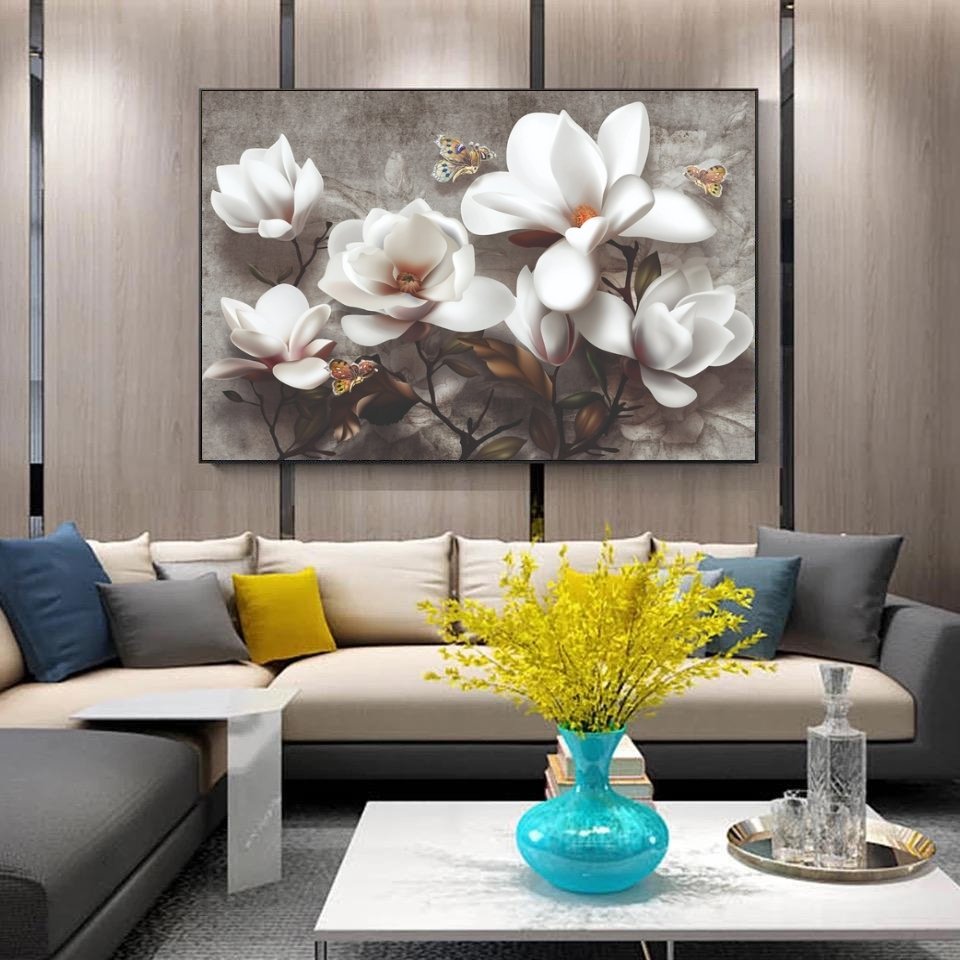 Kanvas Tuval Tablo Bahar Çiçekleri Kod: EB100 90x90cm Kanvas Tablo - Altın Metal Çerçeve-