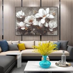 Kanvas Tuval Tablo Bahar Çiçekleri Kod: EB100 90x90cm Kanvas Tablo - Altın Metal Çerçeve-