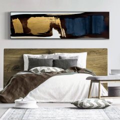 120x50cm Panoramik Kanvas Tuval Tablo Mavi Detay Kod: P055 Altın Metal Çerçeve-