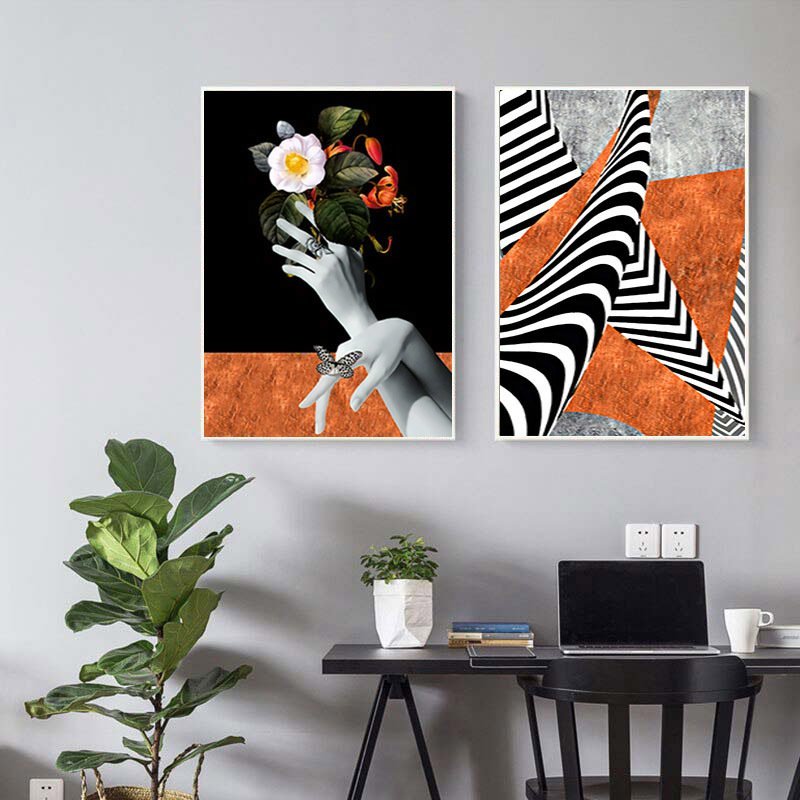 İkili Kanvas Tuval Tablo Zebra Pattern&Flowers Kod: A871-K
