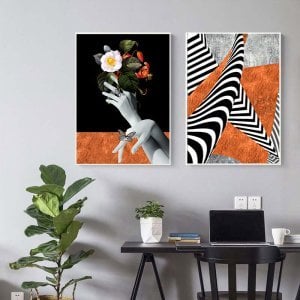 İkili Kanvas Tuval Tablo Zebra Pattern&Flowers Kod: A871-K