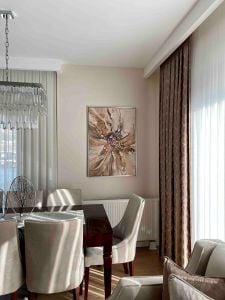 Kanvas Tuval Tablo Pembe Soyut Desenler Kod: K730 90x90cm Kanvas Tablo - Altın Metal Çerçeve-