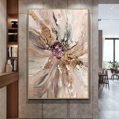 Kanvas Tuval Tablo Pembe Soyut Desenler Kod: K730 90x90cm Kanvas Tablo - Altın Metal Çerçeve-