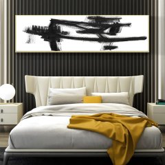 120x50cm Panoramik Kanvas Tuval Tablo Soyut Kod: P057 Altın Metal Çerçeve-