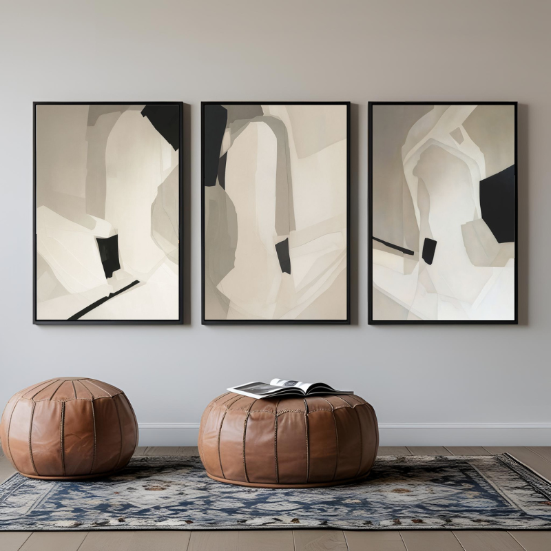 Üçlü Kanvas Tuval Tablo Seti Bej Soyut Kod: LK460-S-K 70x90cm
