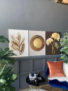 Üçlü Kanvas Tuval Tablo Seti Gold Tones Kod: LK743-K