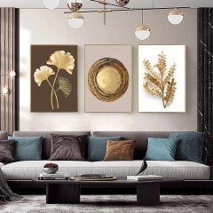 Üçlü Kanvas Tuval Tablo Seti Gold Tones Kod: LK743-K