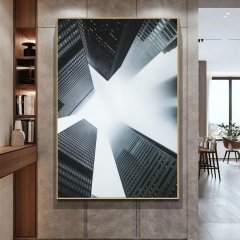 Kanvas Tuval Tablo Gökdelenler Kod: SR1003 90x90cm Kanvas Tablo - Altın Metal Çerçeve-