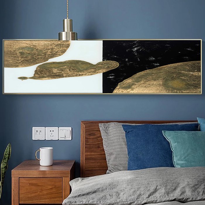 120x50cm Panoramik Kanvas Tuval Tablo Altınlı Soyut Kod: P062 Altın Metal Çerçeve-