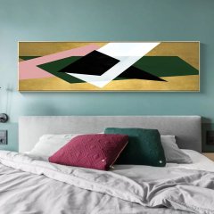 120x50cm Panoramik Kanvas Tuval Tablo Geometrik Soyut Kod: P065 Altın Metal Çerçeve-