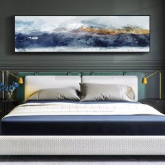 120x50cm Panoramik Kanvas Tuval Tablo Puslu Dağ Kod: P066 Altın Metal Çerçeve-