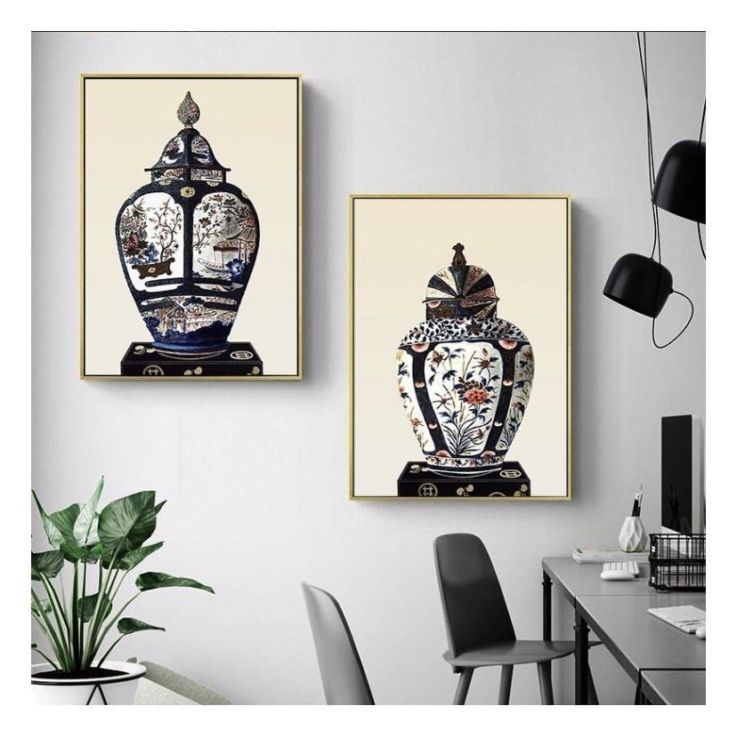 İkili Kanvas Tuval Tablo Vase Kod: LK742-K
