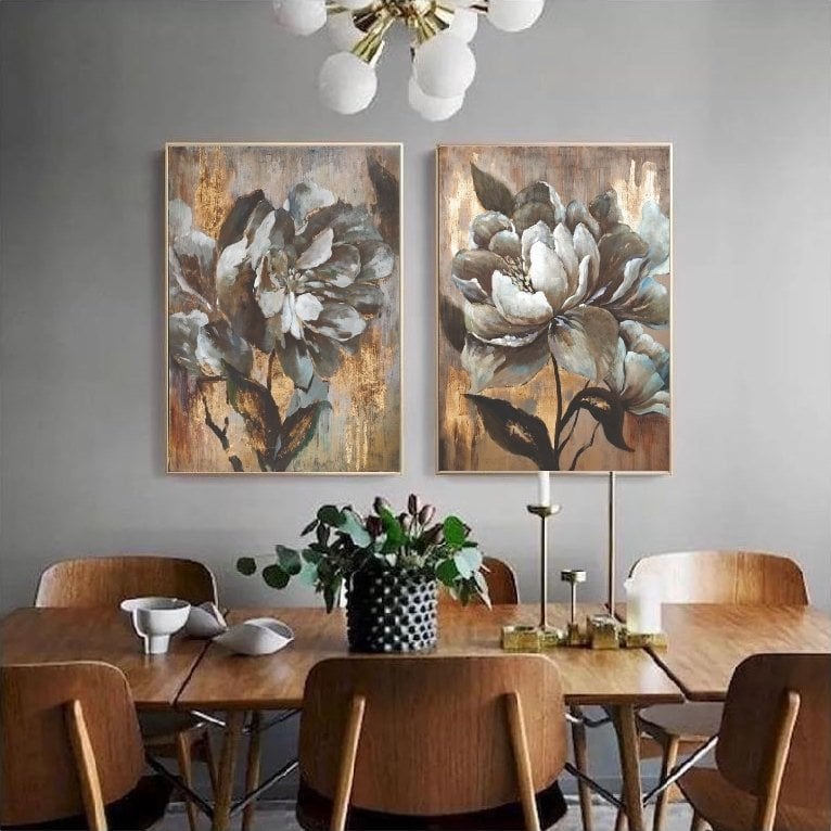 İkili Kanvas Tuval Tablo Old Flowers Kod: SN0421-K3