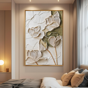 Yağlı Boya Dokulu Kabartmalı Sakin Çiçekler Tablo 90x120cm