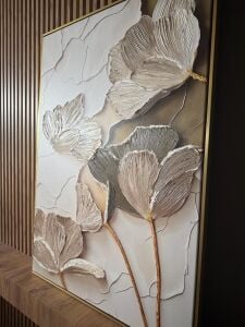 Yağlı Boya Dokulu Kabartmalı Sakin Çiçekler Tablo 90x120cm