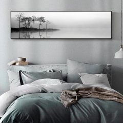 120x50cm Panoramik Kanvas Tuval Tablo Sisli Göl Kod: P069 Altın Metal Çerçeve-