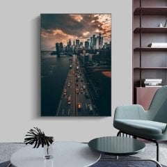 Kanvas Tuval Tablo Manhattan Madness Kod: SR1002 90x90cm Kanvas Tablo - Altın Metal Çerçeve-