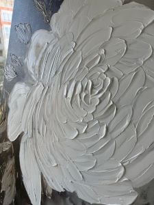 Yağlı Boya Dokulu Kabartmalı Beyaz Gül Tablo