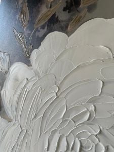 Yağlı Boya Dokulu Kabartmalı Beyaz Gül Tablo