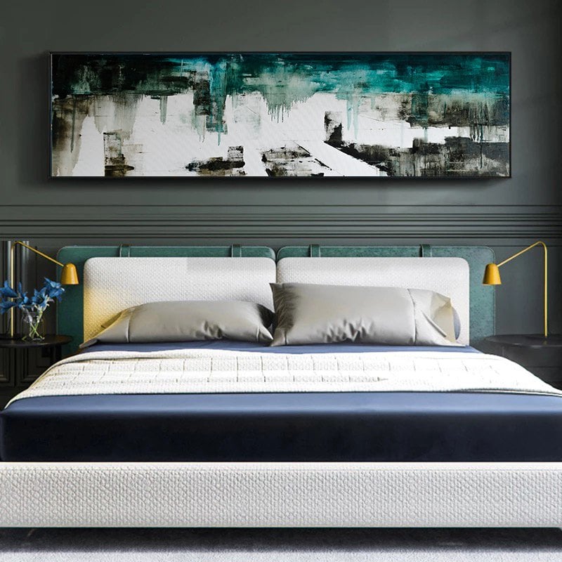 120x50cm Panoramik Kanvas Tuval Tablo Soyut Kod: P070 Altın Metal Çerçeve-