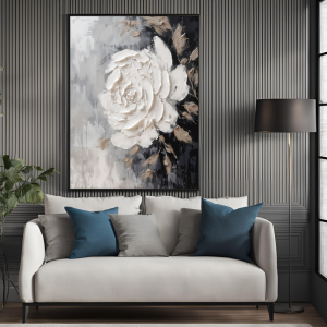 Yağlı Boya Dokulu Kabartmalı Beyaz Gül Tablo