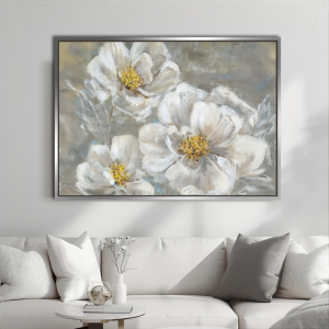 Yağlı Boya Dokulu Kabartmalı Altın Detaylı Çiçekler Tablo