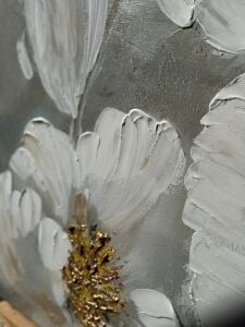 Yağlı Boya Dokulu Kabartmalı Altın Detaylı Çiçekler Tablo