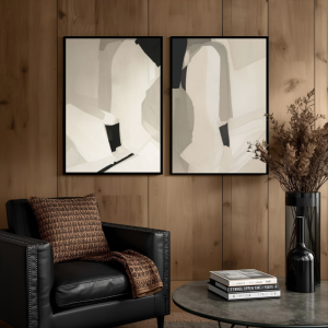 İkili Kanvas Tuval Tablo Modern Bej Soyut Kod: LK460-K