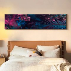 120x50cm Panoramik Kanvas Tuval Tablo Egzotik Yapraklar Kod: P072 Altın Metal Çerçeve-