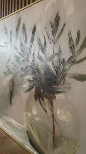 Yağlı Boya Dokulu Kabartmalı Vazoda Zeytin Yaprakları Tablo