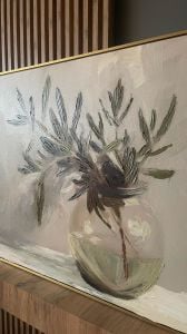 Yağlı Boya Dokulu Kabartmalı Vazoda Zeytin Yaprakları Tablo