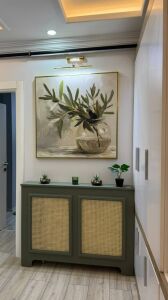 Yağlı Boya Dokulu Kabartmalı Vazoda Zeytin Yaprakları Tablo