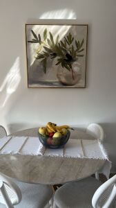 Yağlı Boya Dokulu Kabartmalı Vazoda Zeytin Yaprakları Tablo