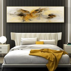 120x50cm Panoramik Kanvas Tuval Tablo Yellow Mist Kod: P073 Altın Metal Çerçeve-